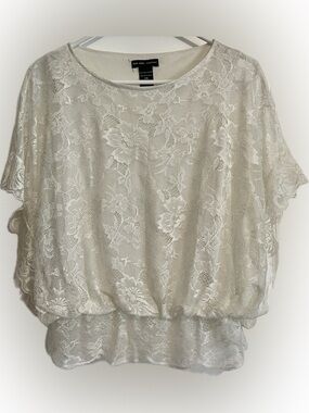 New York & Company White Lace Overlay Blouse